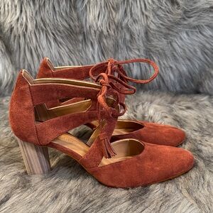 PRICE FIRM Sundance Rust Suede Lace-Up Heels Size 38